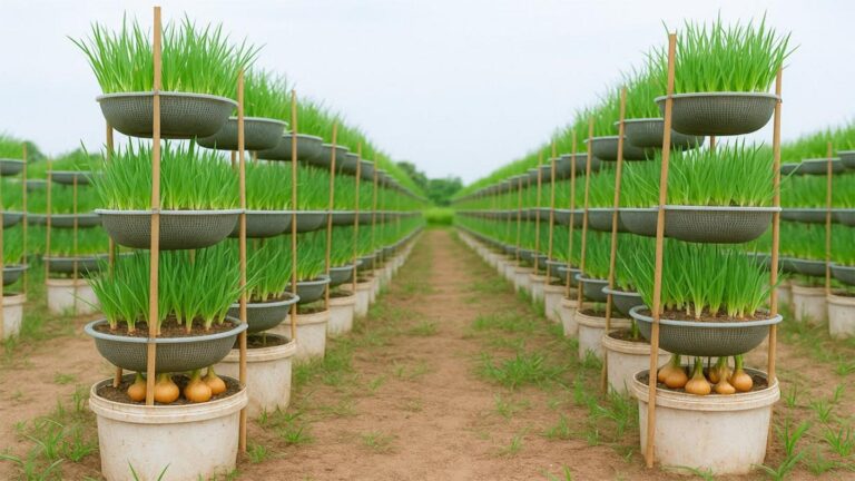 Une idée toute simple… Transformez un vieux panier en mini-jardin à oignons !