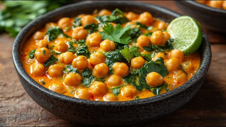 3 étapes pour un curry crémeux de pois chiches végan aux épinards rapide et savoureux !