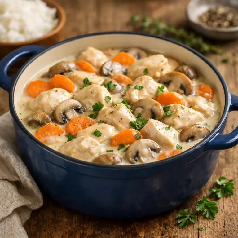 Blanquette de poulet crémeuse aux champignons et carottes sans vin : la recette facile